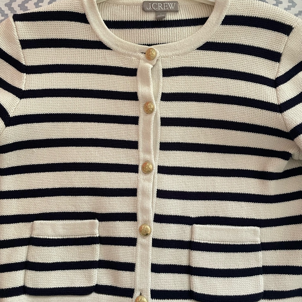 J. Crew Emelie Lady Sweater Navy and Cream Striped Sz Small - Picture 3 of 7